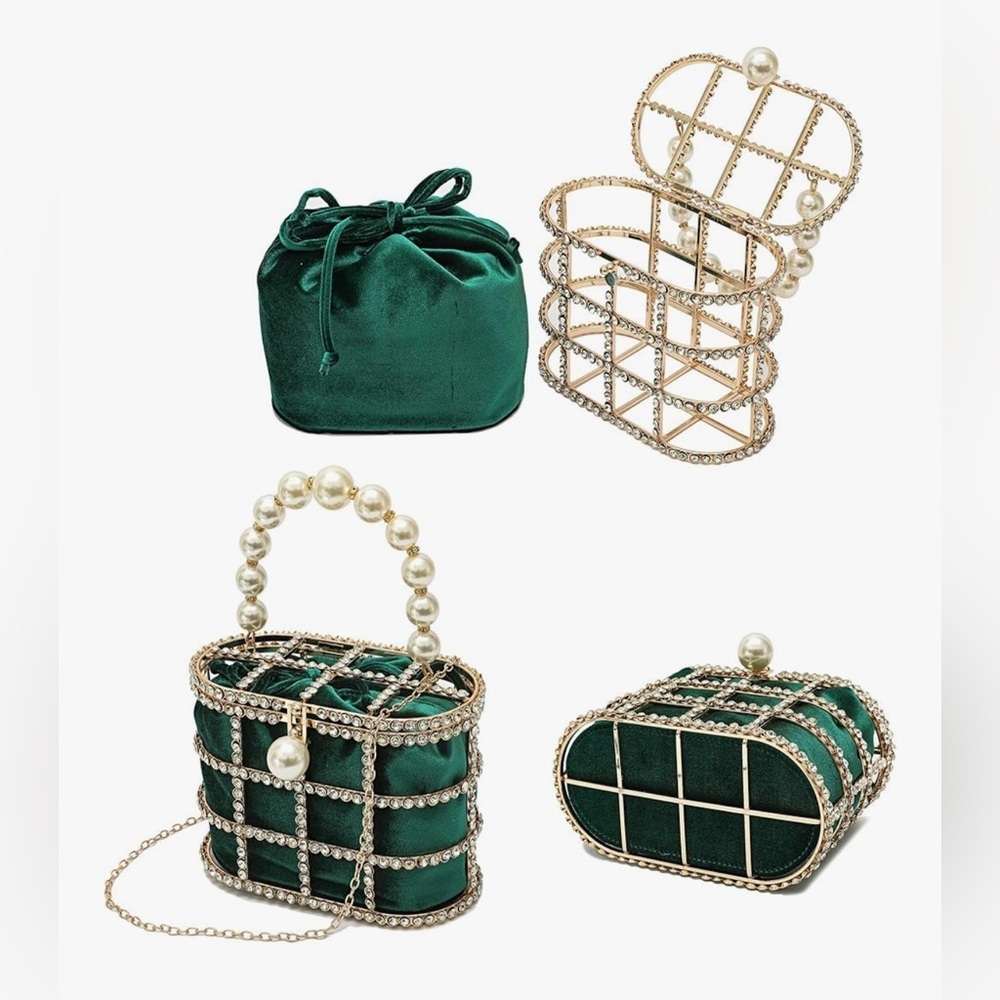 Elegant Pearl-Embellished Green Handbag ๐๐ - Picture 7 of 16